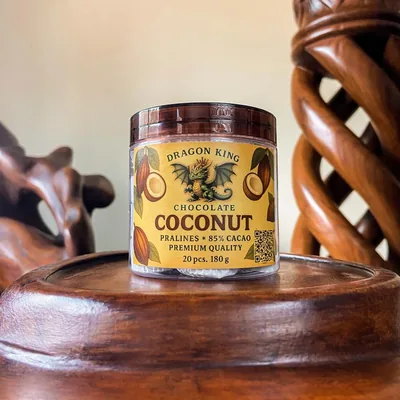 Jar of Dragon King Chocolate Coconut pralines