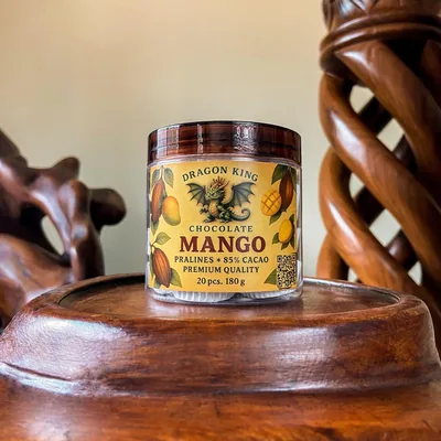 Jar of Dragon King Chocolate Mango pralines