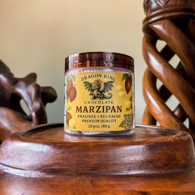 Jar of Dragon King Chocolate Marzipan pralines